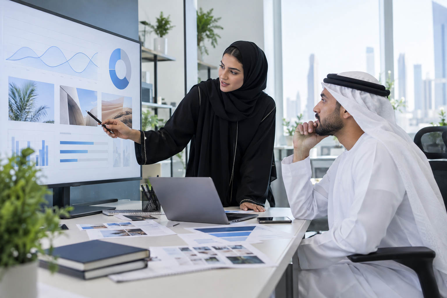 Team reviewing connected marketing performance